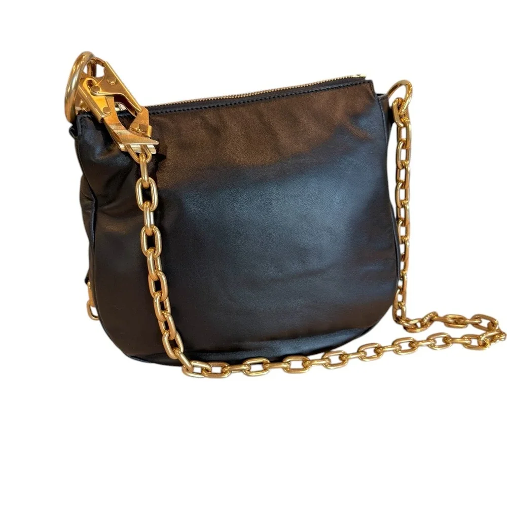 Burberry Knight Black Lambskin Leather Shoulder Bag, Gold Hardware New Authentic